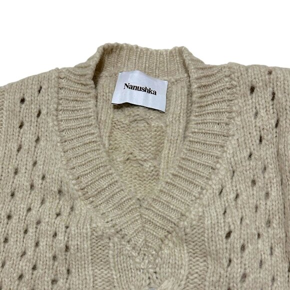 Nanushka Arwan Alpaca Cable Knit Sweater L Beige Cream Oversized - Picture 10 of 14